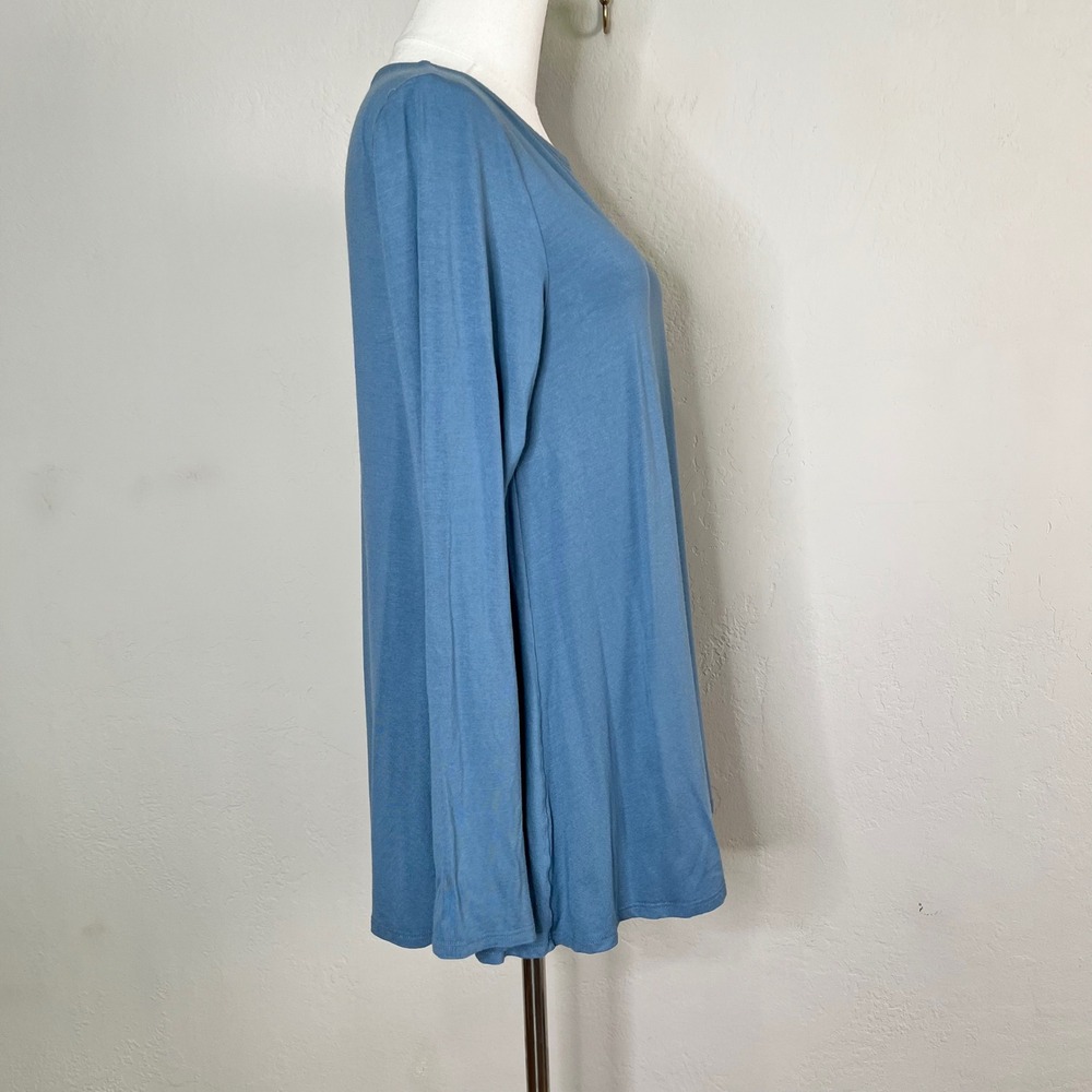 Eileen Fisher Petite Large Blue Viscose Spandex Long Sleeve Top Shirt USA Made - Picture 4 of 9